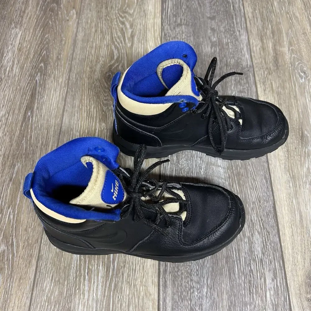 Nike Manoa LTR Boots Black Leather Blue Tan Youth US Size 3Y BQ5373-003 Shoes